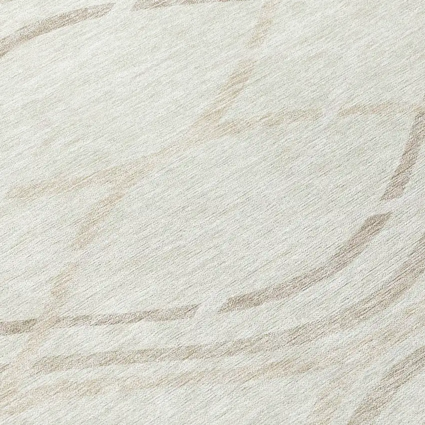 8' Ivory Beige And Taupe Round Abstract Washable Indoor Outdoor Area Rug Photo 9