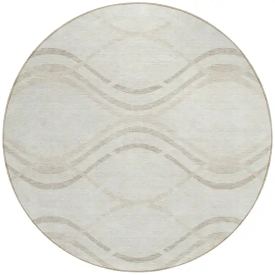 8' Ivory Beige And Taupe Round Abstract Washable Indoor Outdoor Area Rug Photo 5