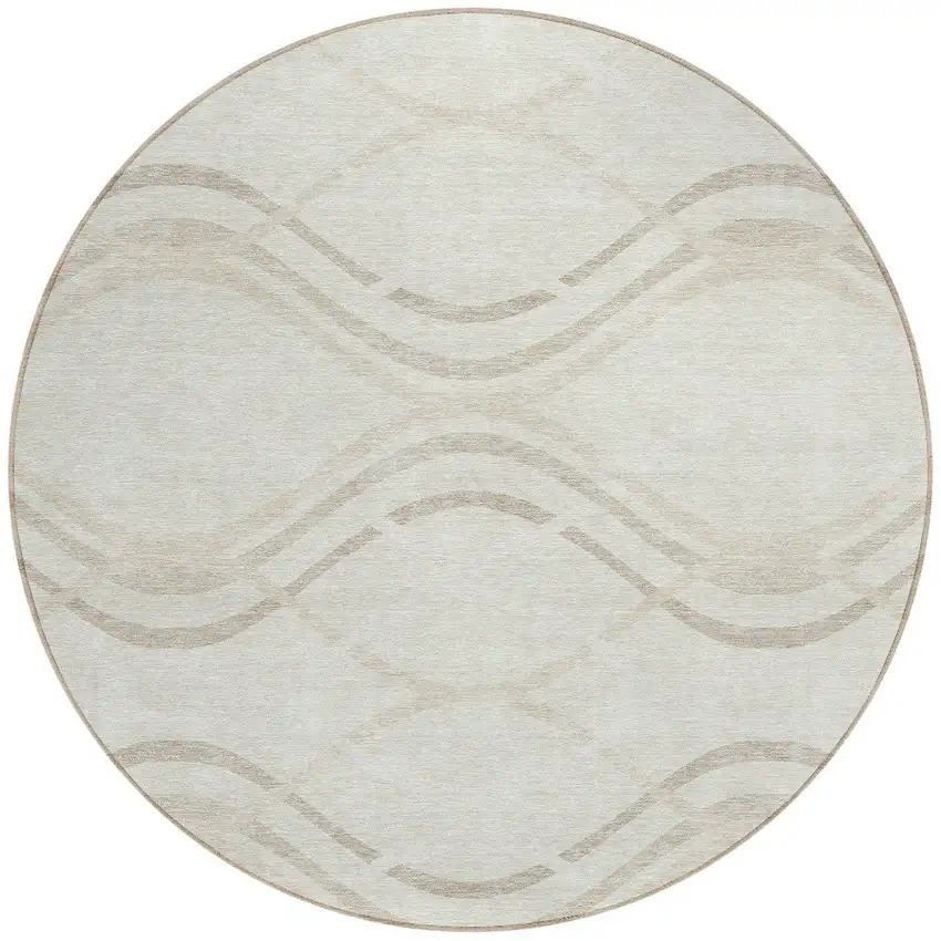 8' Ivory Beige And Taupe Round Abstract Washable Indoor Outdoor Area Rug Photo 5