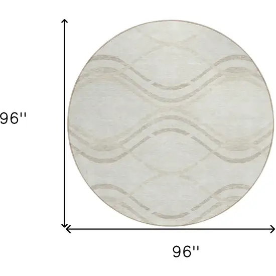 8' Ivory Beige And Taupe Round Abstract Washable Indoor Outdoor Area Rug Photo 8