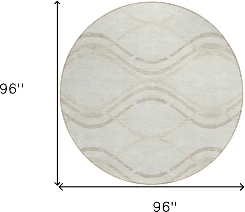 8' Ivory Beige And Taupe Round Abstract Washable Indoor Outdoor Area Rug Photo 8