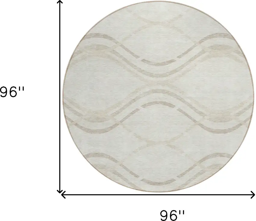 8' Ivory Beige And Taupe Round Abstract Washable Indoor Outdoor Area Rug Photo 8
