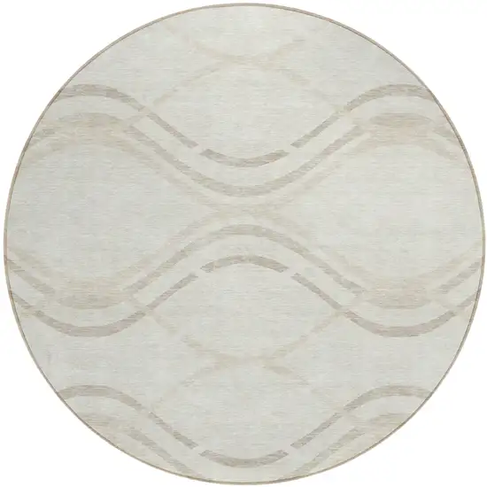 8' Ivory Beige And Taupe Round Abstract Washable Indoor Outdoor Area Rug Photo 2