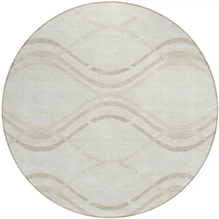 8' Ivory Beige And Taupe Round Abstract Washable Indoor Outdoor Area Rug Photo 2
