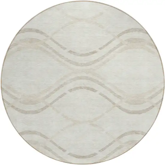 8' Ivory Beige And Taupe Round Abstract Washable Indoor Outdoor Area Rug Photo 2