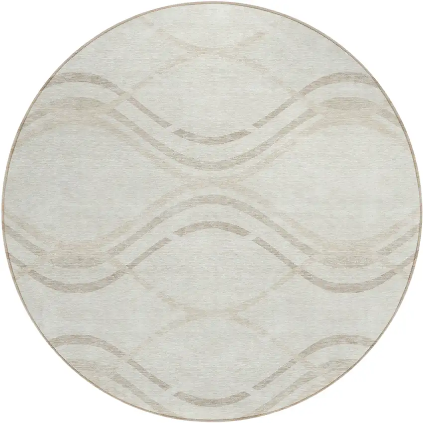 8' Ivory Beige And Taupe Round Abstract Washable Indoor Outdoor Area Rug Photo 2