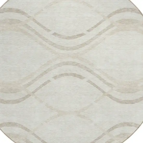 8' Ivory Beige And Taupe Round Abstract Washable Indoor Outdoor Area Rug Photo 5