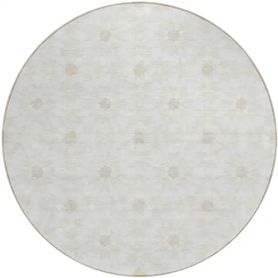 8' Ivory Beige And Taupe Round Floral Medallion Washable Indoor Outdoor Area Rug Photo 1