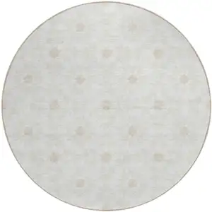 Photo of 8' Ivory Beige And Taupe Round Floral Medallion Washable Indoor Outdoor Area Rug