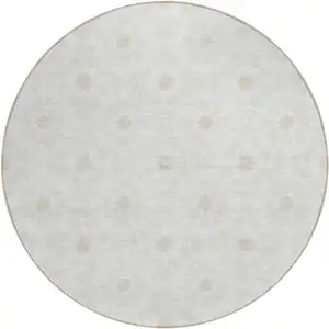 Photo of 8' Ivory Beige And Taupe Round Floral Medallion Washable Indoor Outdoor Area Rug