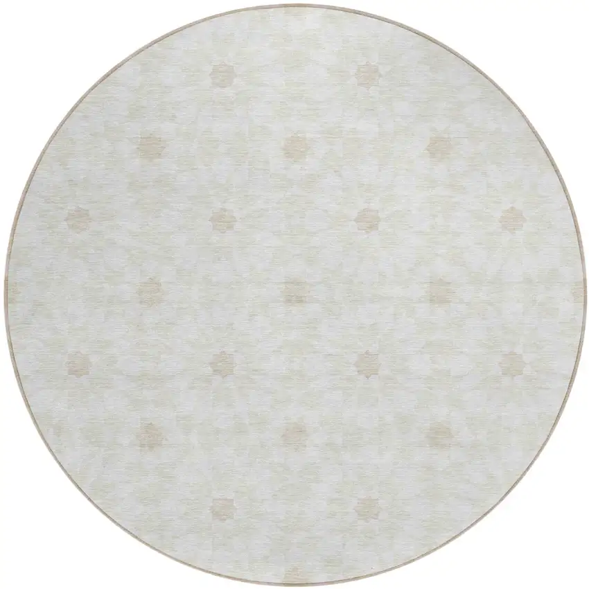 8' Ivory Beige And Taupe Round Floral Medallion Washable Indoor Outdoor Area Rug Photo 1