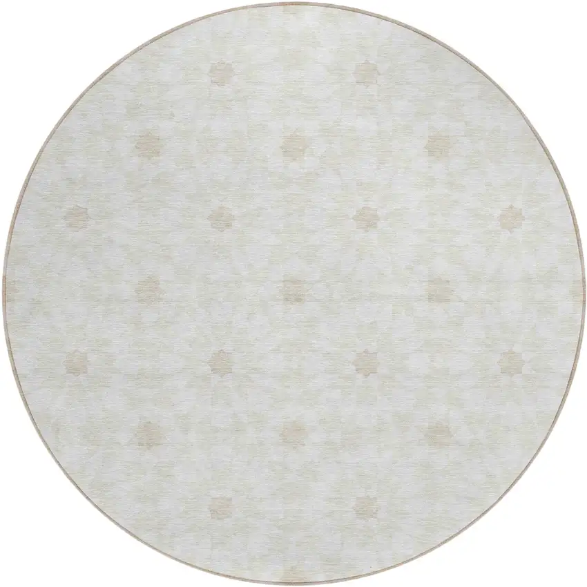 8' Ivory Beige And Taupe Round Floral Medallion Washable Indoor Outdoor Area Rug Photo 1