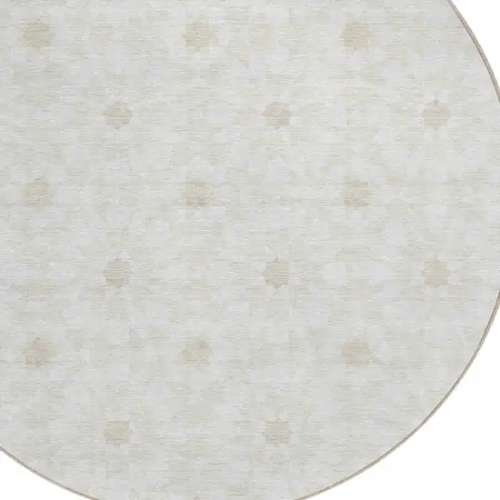 8' Ivory Beige And Taupe Round Floral Medallion Washable Indoor Outdoor Area Rug Photo 4