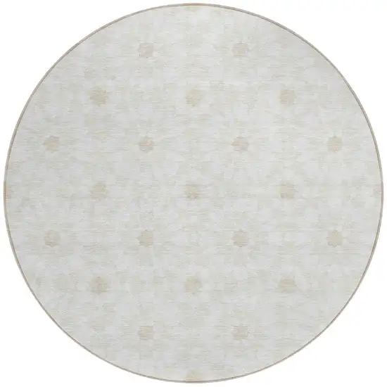 8' Ivory Beige And Taupe Round Floral Medallion Washable Indoor Outdoor Area Rug Photo 5