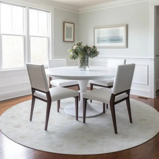 8' Ivory Beige And Taupe Round Floral Medallion Washable Indoor Outdoor Area Rug Photo 7