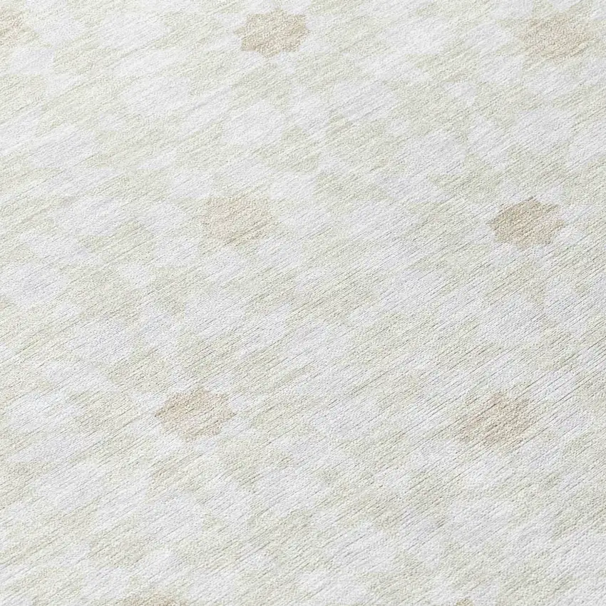 8' Ivory Beige And Taupe Round Floral Medallion Washable Indoor Outdoor Area Rug Photo 9
