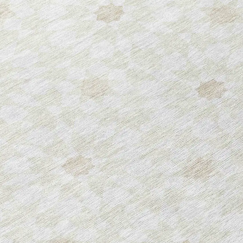 8' Ivory Beige And Taupe Round Floral Medallion Washable Indoor Outdoor Area Rug Photo 9