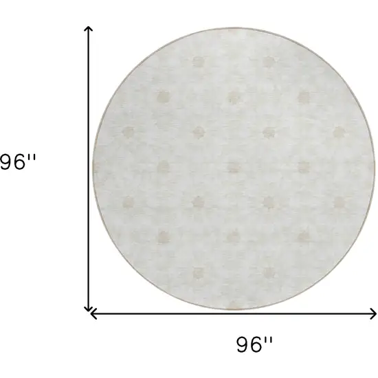 8' Ivory Beige And Taupe Round Floral Medallion Washable Indoor Outdoor Area Rug Photo 8
