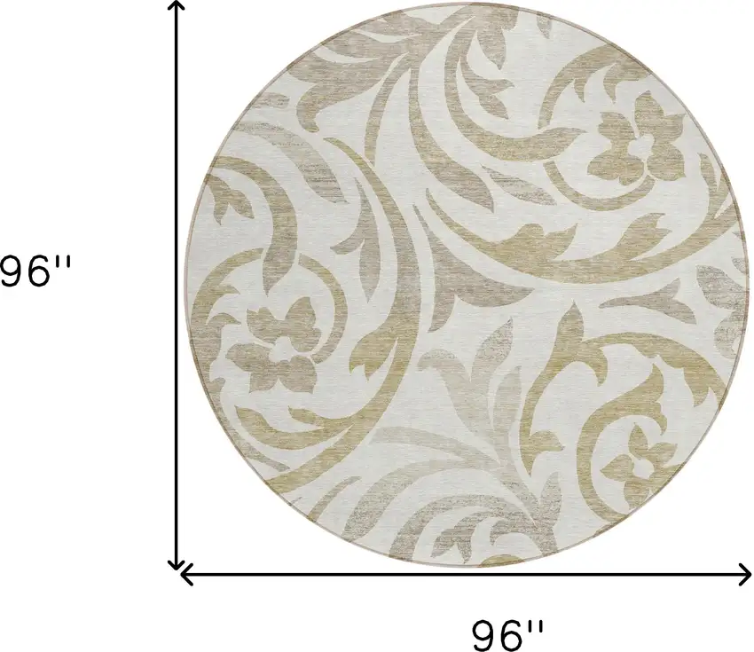 8' Ivory Beige And Taupe Round Floral Washable Indoor Outdoor Area Rug Photo 8