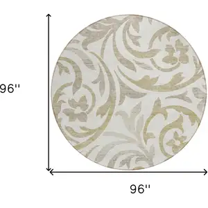Photo of 8' Ivory Beige And Taupe Round Floral Washable Indoor Outdoor Area Rug