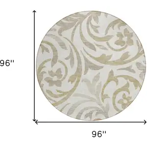 Photo of 8' Ivory Beige And Taupe Round Floral Washable Indoor Outdoor Area Rug