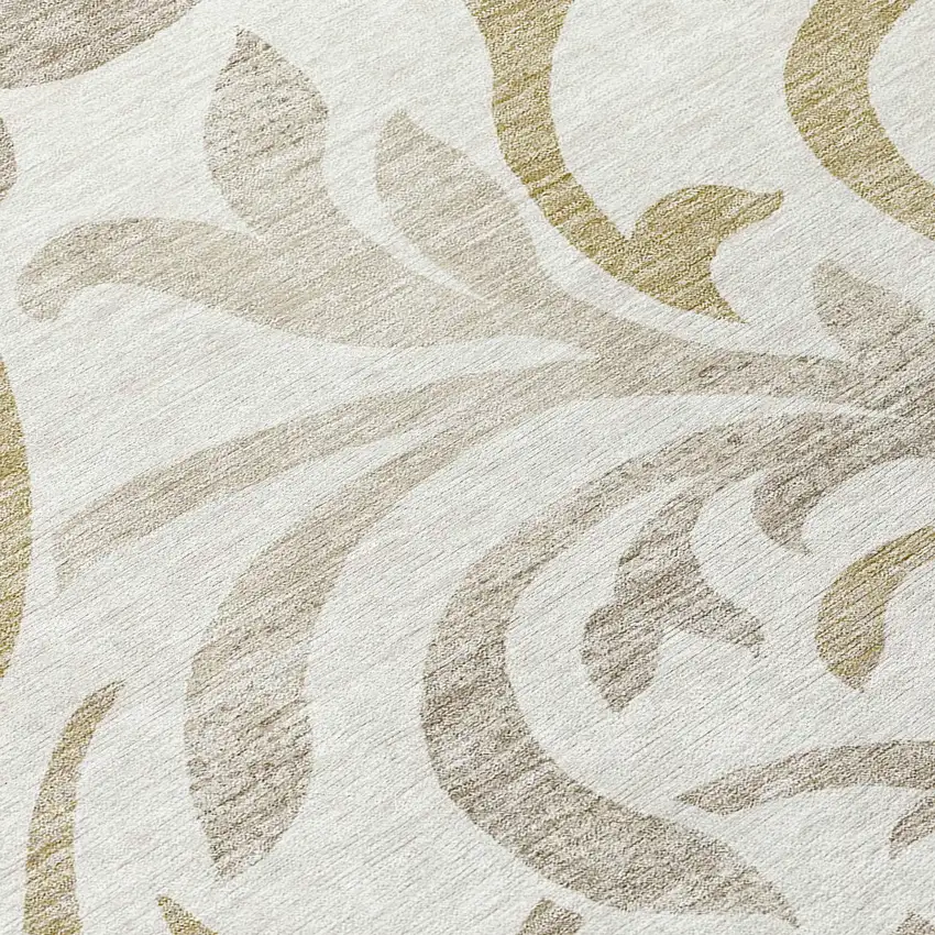 8' Ivory Beige And Taupe Round Floral Washable Indoor Outdoor Area Rug Photo 9