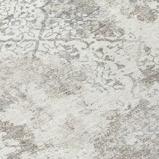 8' Ivory Beige And Taupe Round Floral Washable Indoor Outdoor Area Rug Photo 9