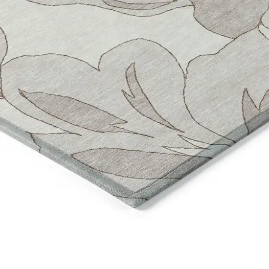 8' Ivory Beige And Taupe Round Floral Washable Indoor Outdoor Area Rug Photo 5