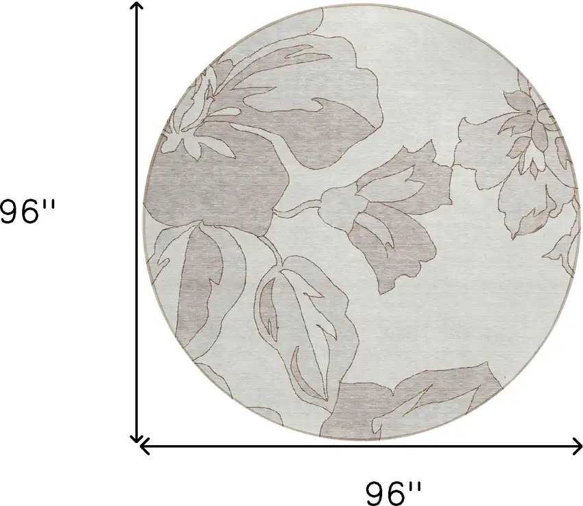 8' Ivory Beige And Taupe Round Floral Washable Indoor Outdoor Area Rug Photo 3