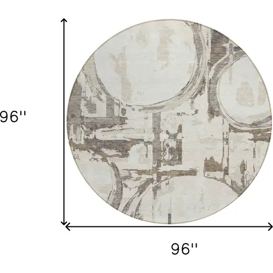 8' Ivory Beige And Taupe Round Geometric Washable Indoor Outdoor Area Rug Photo 3