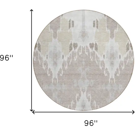 8' Ivory Beige And Taupe Round Ikat Washable Indoor Outdoor Area Rug Photo 8