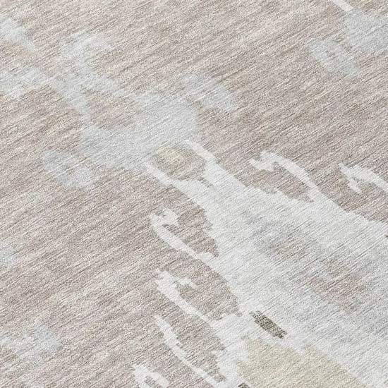 8' Ivory Beige And Taupe Round Ikat Washable Indoor Outdoor Area Rug Photo 9