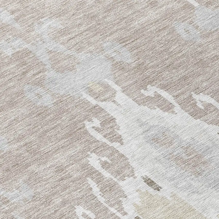 8' Ivory Beige And Taupe Round Ikat Washable Indoor Outdoor Area Rug Photo 9