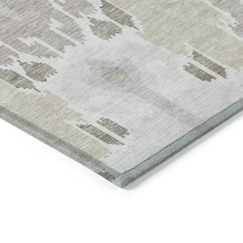 8' Ivory Beige And Taupe Round Ikat Washable Indoor Outdoor Area Rug Photo 3
