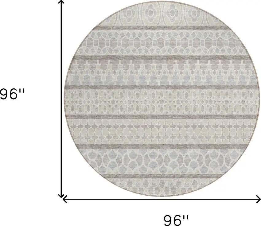 8' Ivory Beige And Taupe Round Quatrefoil Washable Indoor Outdoor Area Rug Photo 9