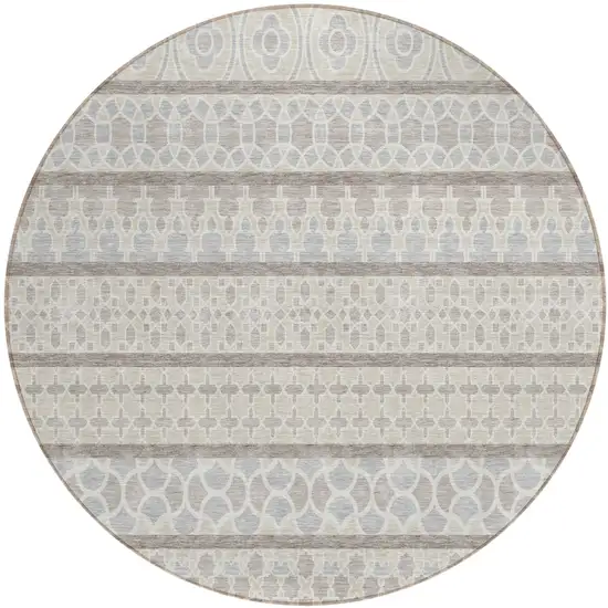 8' Ivory Beige And Taupe Round Quatrefoil Washable Indoor Outdoor Area Rug Photo 2