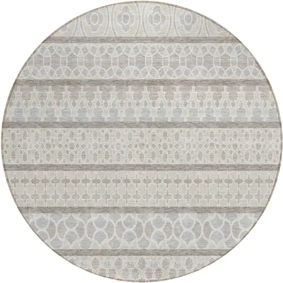 8' Ivory Beige And Taupe Round Quatrefoil Washable Indoor Outdoor Area Rug Photo 2