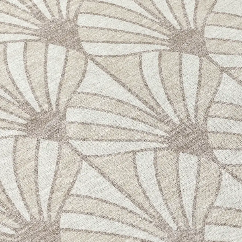 8' Ivory Beige And Taupe Round Seashell Washable Indoor Outdoor Area Rug Photo 9