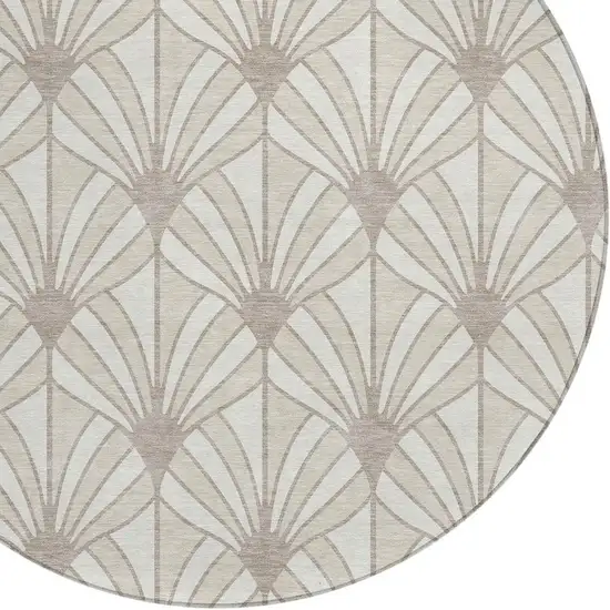 8' Ivory Beige And Taupe Round Seashell Washable Indoor Outdoor Area Rug Photo 2