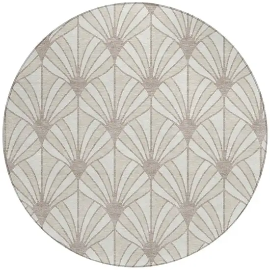 8' Ivory Beige And Taupe Round Seashell Washable Indoor Outdoor Area Rug Photo 3