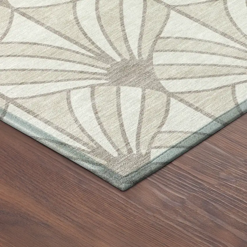 8' Ivory Beige And Taupe Round Seashell Washable Indoor Outdoor Area Rug Photo 8