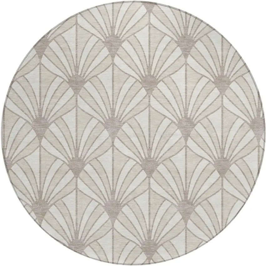 8' Ivory Beige And Taupe Round Seashell Washable Indoor Outdoor Area Rug Photo 1