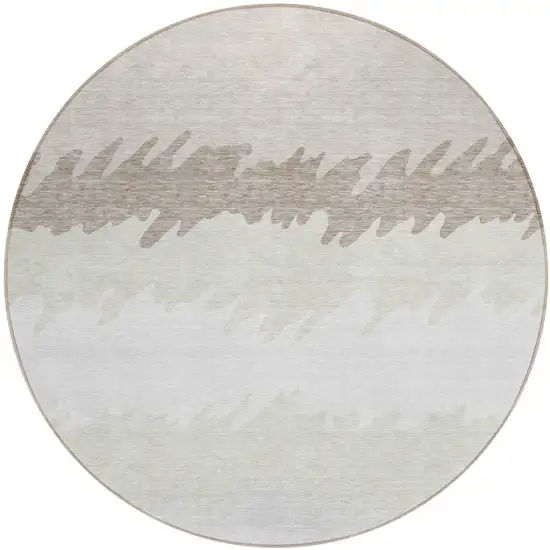 8' Ivory Beige And Taupe Round Striped Washable Indoor Outdoor Area Rug Photo 2