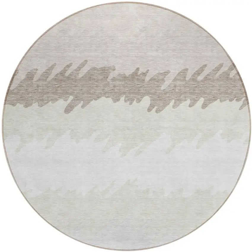 8' Ivory Beige And Taupe Round Striped Washable Indoor Outdoor Area Rug Photo 2