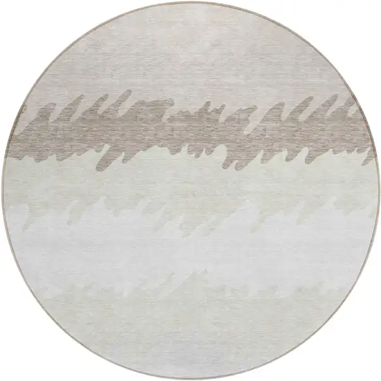 8' Ivory Beige And Taupe Round Striped Washable Indoor Outdoor Area Rug Photo 2