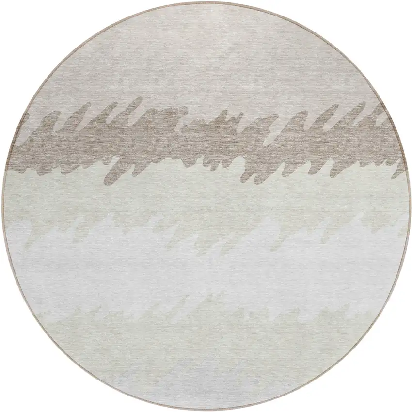 8' Ivory Beige And Taupe Round Striped Washable Indoor Outdoor Area Rug Photo 2