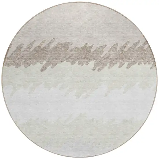 8' Ivory Beige And Taupe Round Striped Washable Indoor Outdoor Area Rug Photo 5