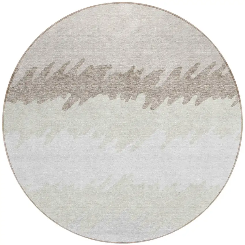 8' Ivory Beige And Taupe Round Striped Washable Indoor Outdoor Area Rug Photo 5