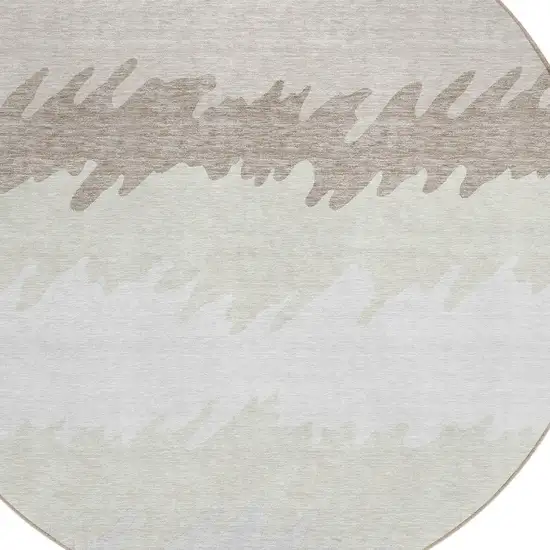 8' Ivory Beige And Taupe Round Striped Washable Indoor Outdoor Area Rug Photo 4