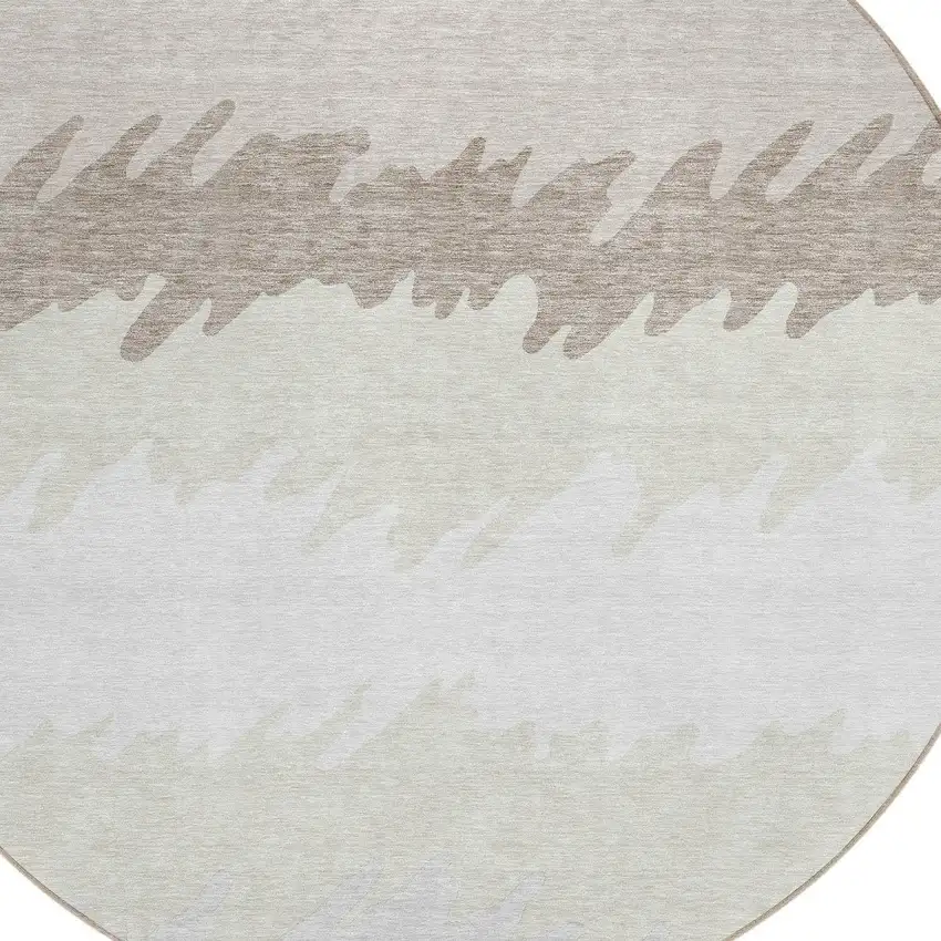 8' Ivory Beige And Taupe Round Striped Washable Indoor Outdoor Area Rug Photo 4